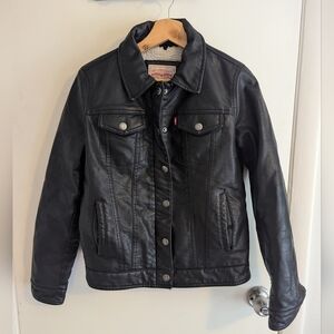 Levis Womens Jacket Black Faux Suede Sherpa Lined Size Small Coat